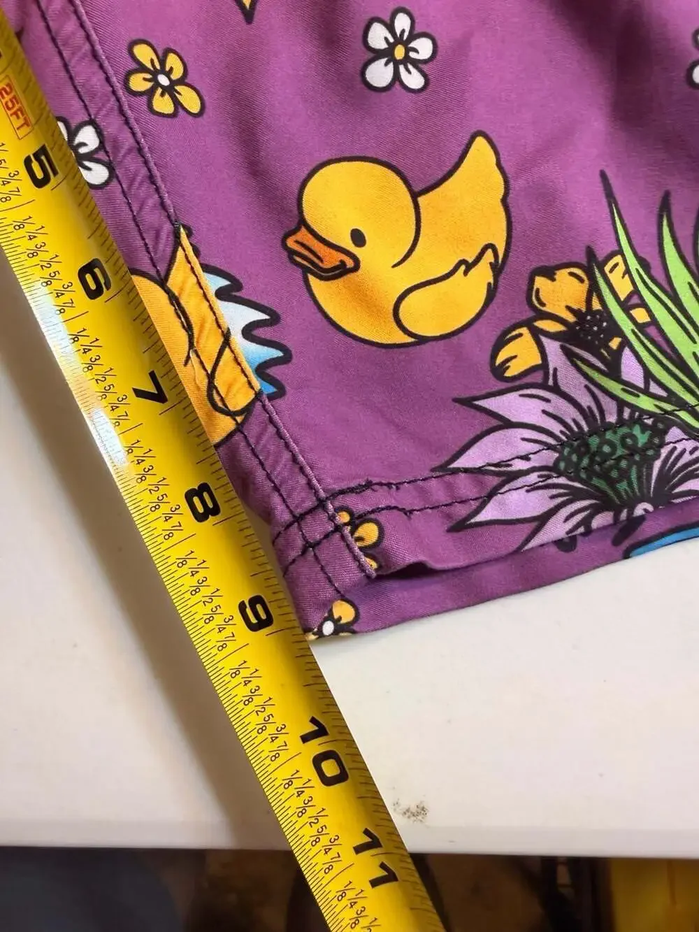Neff Mens Swim Trunks Yellow Purple Ombre Rubber Duck Tropical Print Large
